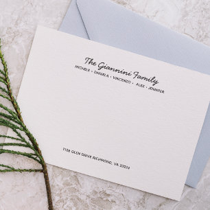 FAMILY NOTECARDS Kursive Namen Anschrift Grau Mitteilungskarte