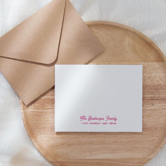 FAMILY NOTECARDS Stationery Cursive Names Magenta Mitteilungskarte