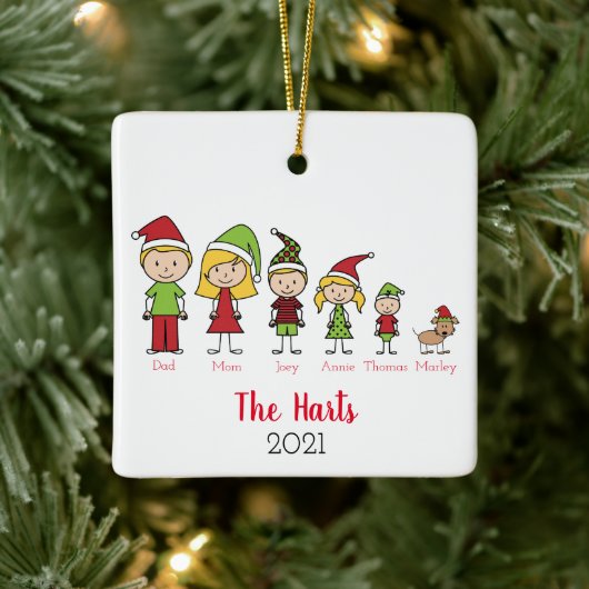 Family of 5 with Pet Personalized Christmas Keramikornament (Baum)