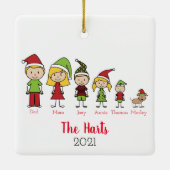 Family of 5 with Pet Personalized Christmas Keramikornament (Rückseite)
