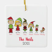 Family of 5 with Pet Personalized Christmas Keramikornament (Vorderseite)