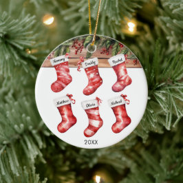 Family of 6 six Christmas stockings watercolor Keramik Ornament