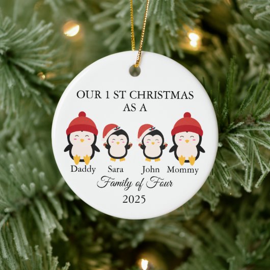 Family of Four Christmas, New Baby's First xmas Keramik Ornament (Baum)