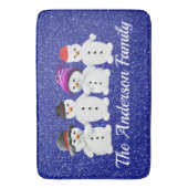 Family of Four Snowmen Blue Sparkle Winter     Badematte (Vorderseite Vertikal)
