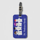 Family of Four Snowmen Blue Sparkle Winter Gepäckanhänger (Vorderseite Vertikal)