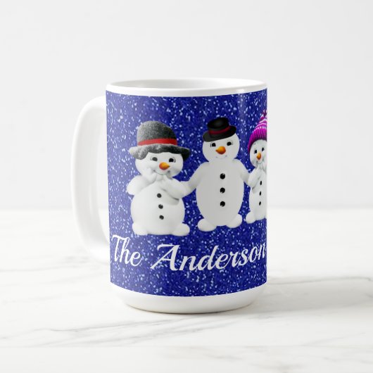 Family of Four Snowmen Blue Sparkle Winter     Kaffeetasse (Vorderseite Links)