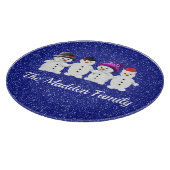 Family of Four Snowmen Blue Sparkle Winter   Schneidebrett (Ecke)