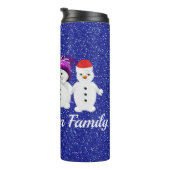 Family of Four Snowmen Blue Sparkle Winter   Table Thermosbecher (Nach rechts gedreht)