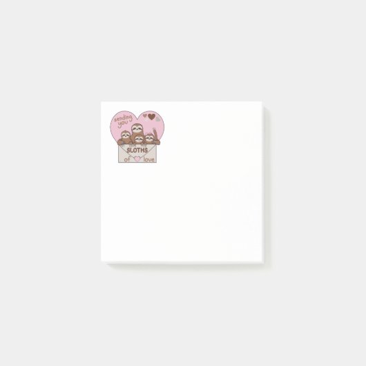 Family of Sloths with Envelope, Heart and Text Post-it Klebezettel (Vorderseite)