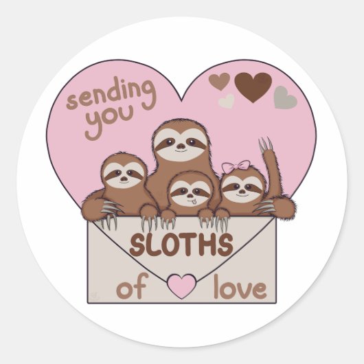 Family of Sloths with Envelope, Heart and Text Runder Aufkleber (Vorderseite)