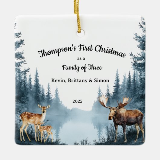 Family of Three First Christmas Forest Deer Moose Keramikornament (Vorderseite)