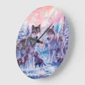 Family Of Wolves Painting Große Wanduhr (Winkel)