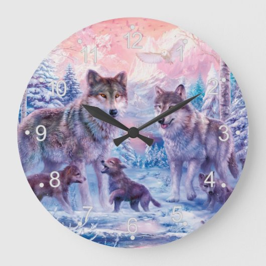 Family Of Wolves Painting Große Wanduhr (Vorderseite)