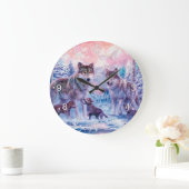 Family Of Wolves Painting Große Wanduhr (Zuhause)
