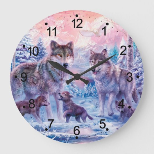 Family Of Wolves Painting Große Wanduhr (Vorderseite)