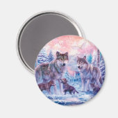 Family Of Wolves Painting Magnet (Vorderseite/Rückseite)