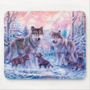 Family Of Wolves Painting Mousepad