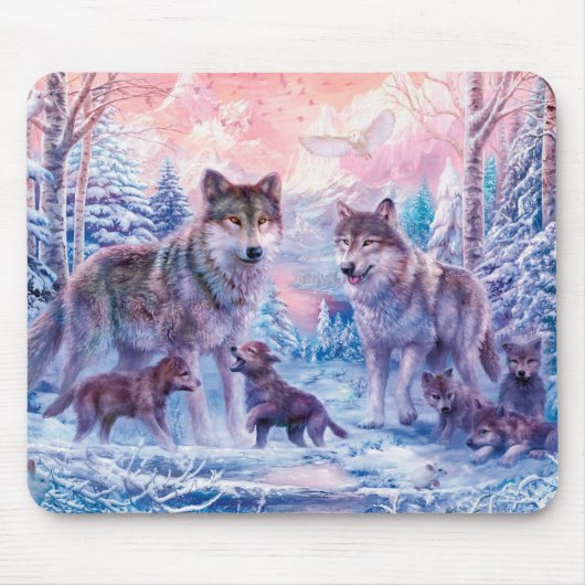 Family Of Wolves Painting Mousepad (Vorne)