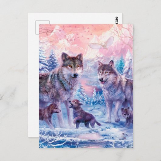 Family Of Wolves Painting Postkarte (Vorne/Hinten)