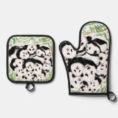 Family Panda Funny Oven Mitt & Pot Holder Set (Vorderseite)