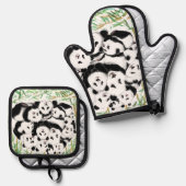 Family Panda Funny Oven Mitt & Pot Holder Set (Vorderseite/Rückseite)