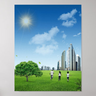 Family Park Skyline Frutiger Aero Poster