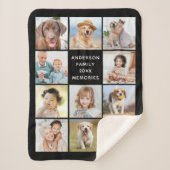 Family Personalized 11 Photo Collage Modern Black Sherpadecke (Vorderseite)