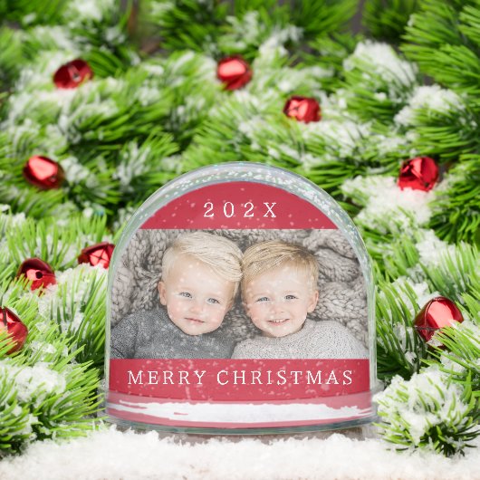 Family photo and year red Merry Christmas keepsake Schneekugeln (Weihnachten)