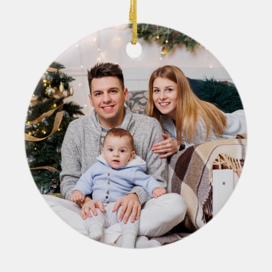 Family Photo Chickadee Pine Cone Christmas Keramik Ornament (Hinten)