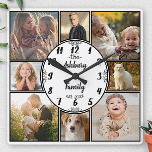 Family Photo Collage 8 Instagram Picture Oval Name Quadratische Wanduhr