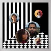 Family Photo Collage Black & White Stripes Checker Poster (Vorne)
