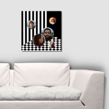 Family Photo Collage Black & White Stripes Checker