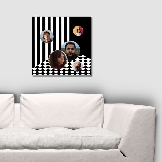 Family Photo Collage Black & White Stripes Checker Poster
