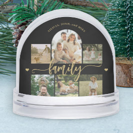 Family photo collage elegant gold script keepsake schneekugeln