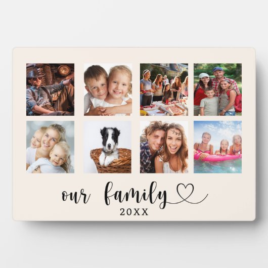 Family photo collage love heart script beige cream fotoplatte (Vorderseite)