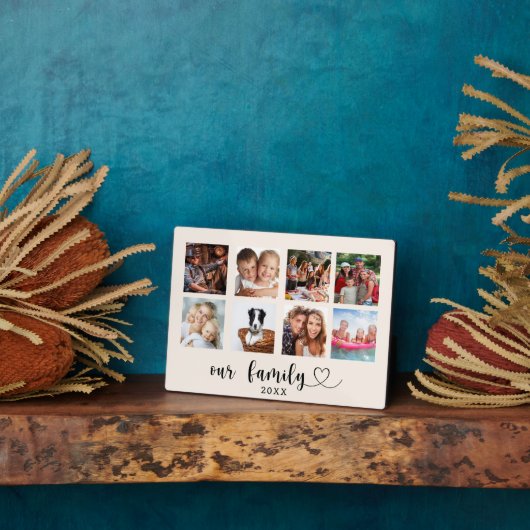 Family photo collage love heart script beige cream fotoplatte (Seite)
