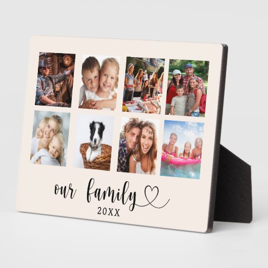 Family photo collage love heart script beige cream fotoplatte (Seite)