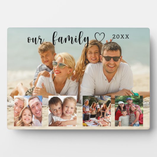 Family photo collage love heart script fotoplatte (Vorderseite)