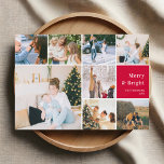 Family Photo Collage Merry And Bright Christmas Ho Feiertagskarte<br><div class="desc">**Introducing Our Merry & Bright Christmas Card: A Joyful Snapshot of the Season** This holiday season, celebrate the warmth and brightness of your cherished moments with our Merry & Bright Christmas Card. With a customizable 8-square photo layout and a heartfelt quote square that simply radiates "Merry & Bright, " this...</div>