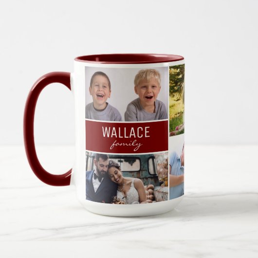 Family Photo Collage Personalized Reunion Red Tasse (Links)