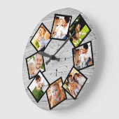 Family Photo Collage Rustic Chic Farmhouse Gray Große Wanduhr (Winkel)