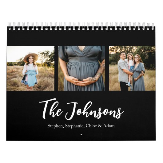 Family Photo Elegant Script Black Kalender (Titelbild)