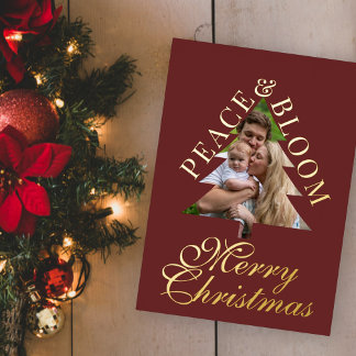 Family photo handwritten script burgundy real folieneinladung