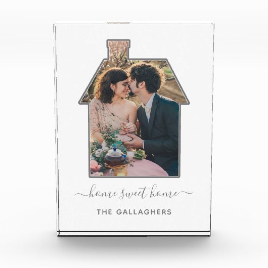 Family Photo House Shape Housewarming Wedding Gift Fotoblock (Vorderseite)