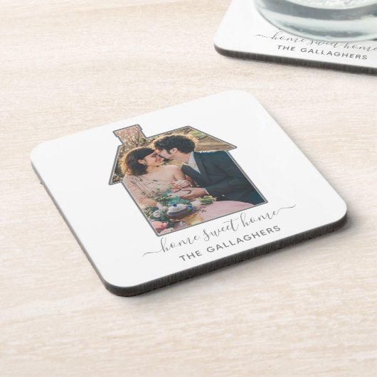 Family Photo House Shape Housewarming Wedding Gift Getränkeuntersetzer (Linke Seite)