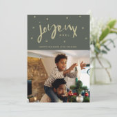 Family Photo Joyeux Noel Christmas Feiertagskarte (Stehend Vorderseite)