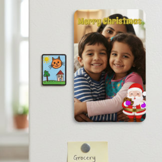 Family Photo Magnet With Cartoon Santa