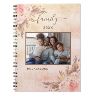Family photo pampas grass rose gold pink florals notizblock