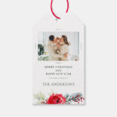 Family Photo Personalized Floral Christmas Geschenkanhänger (Vorderseite)