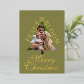 Family photo pine tree gold script green real  folieneinladung (Stehend vorne)
